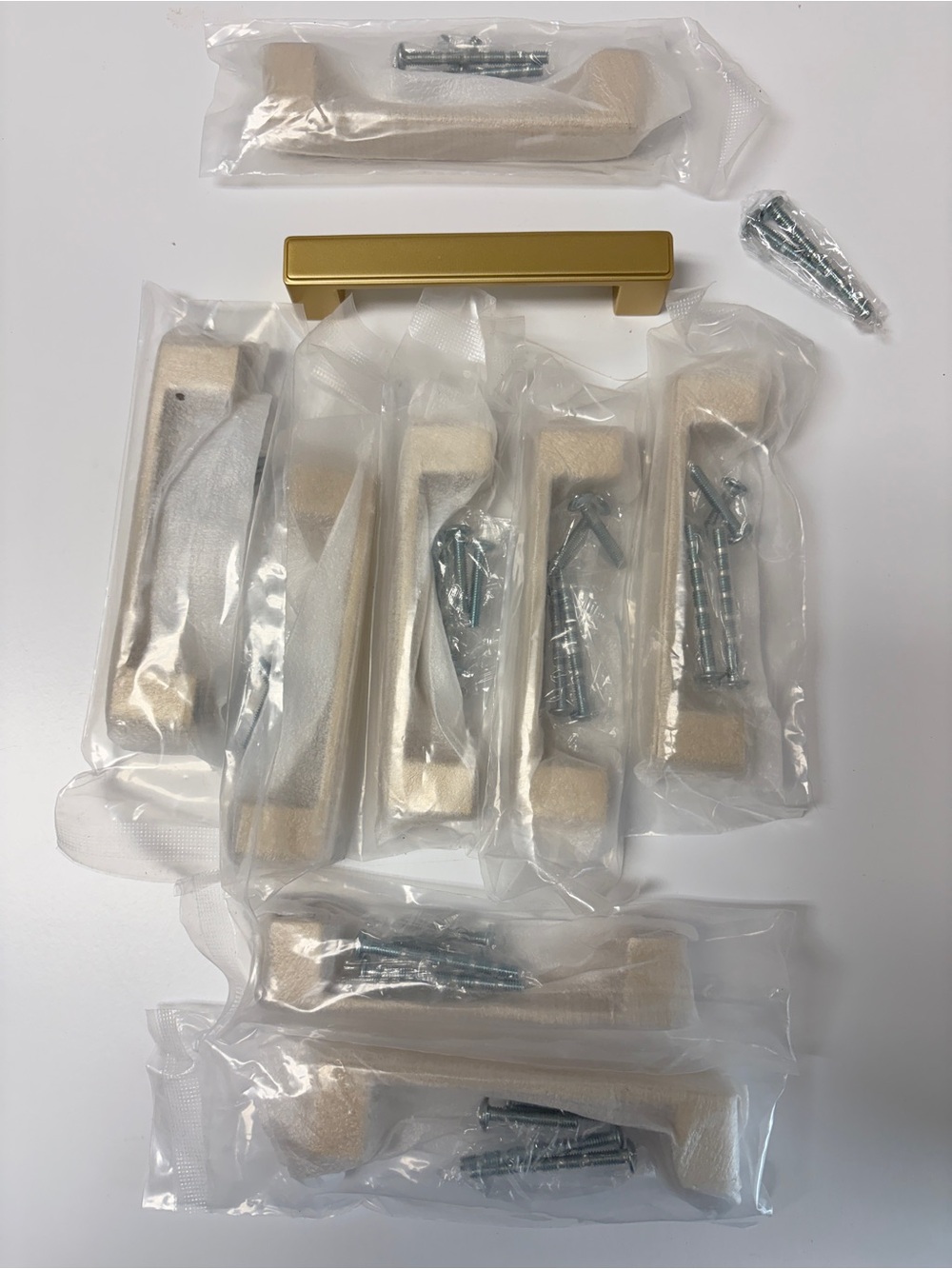 Lot of 9 Knoklock Champagne Gold Cabinet Pulls 4.5" Drawer Handles w/ Hardware